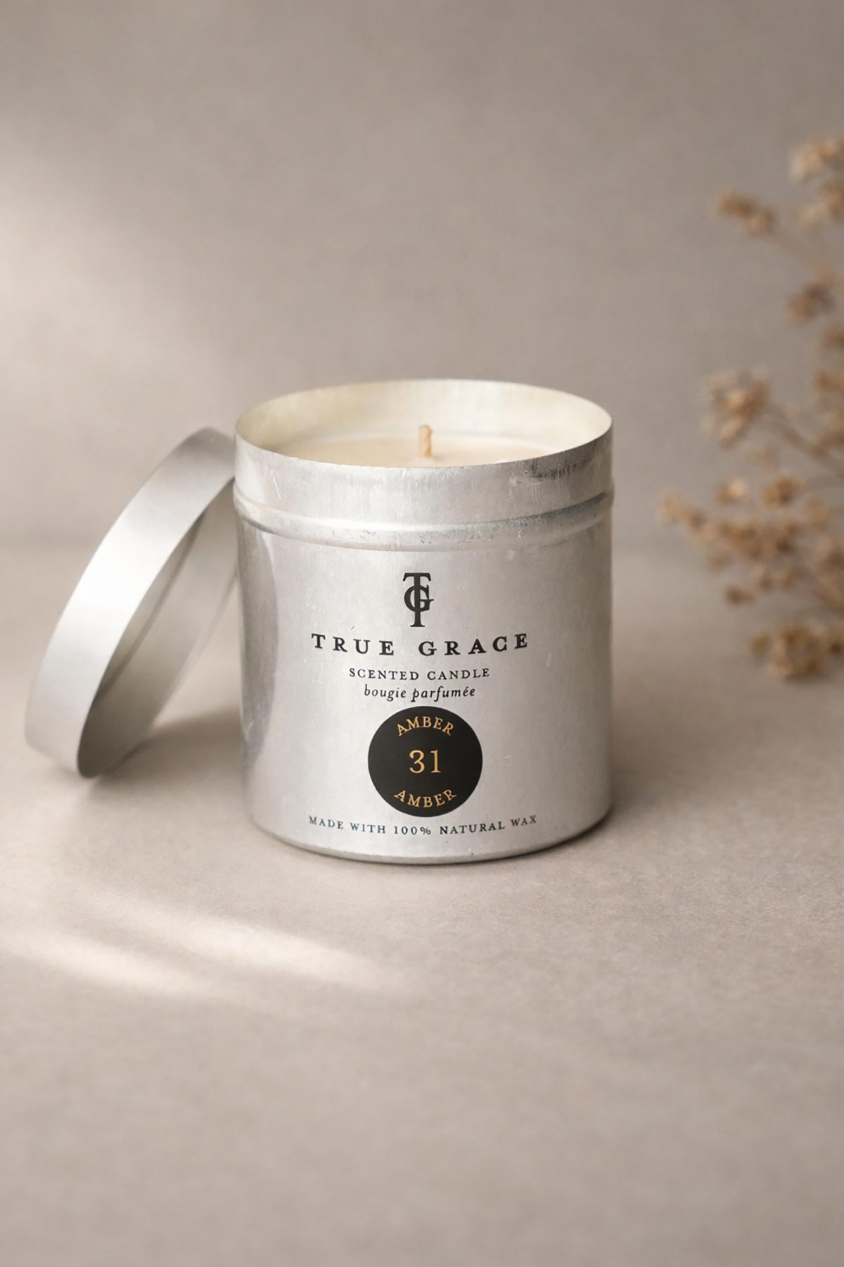True Grace Amber Tin Candle natural travel candle at Urban Wild