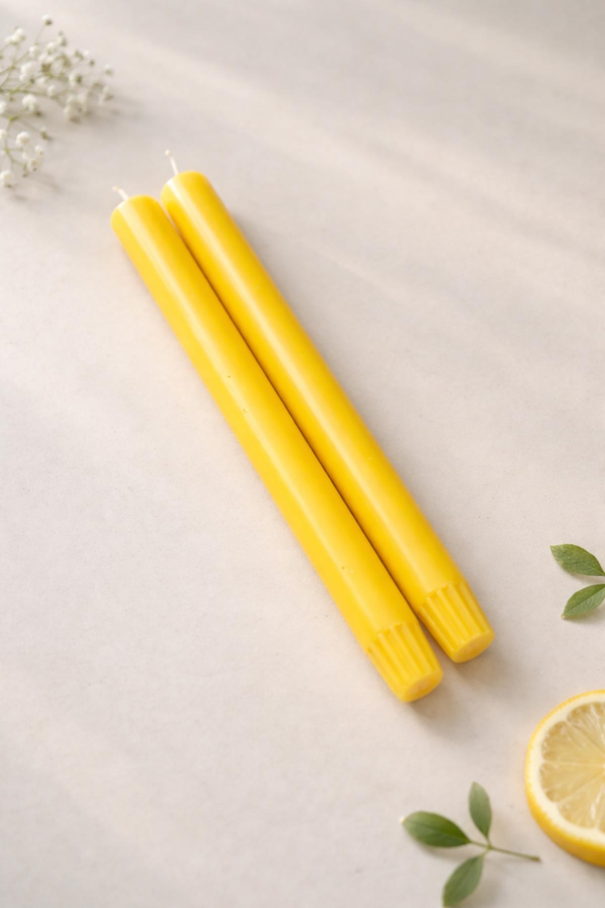 True Grace Yellow Pair Of Dining Candles styled table setting at Urban Wild