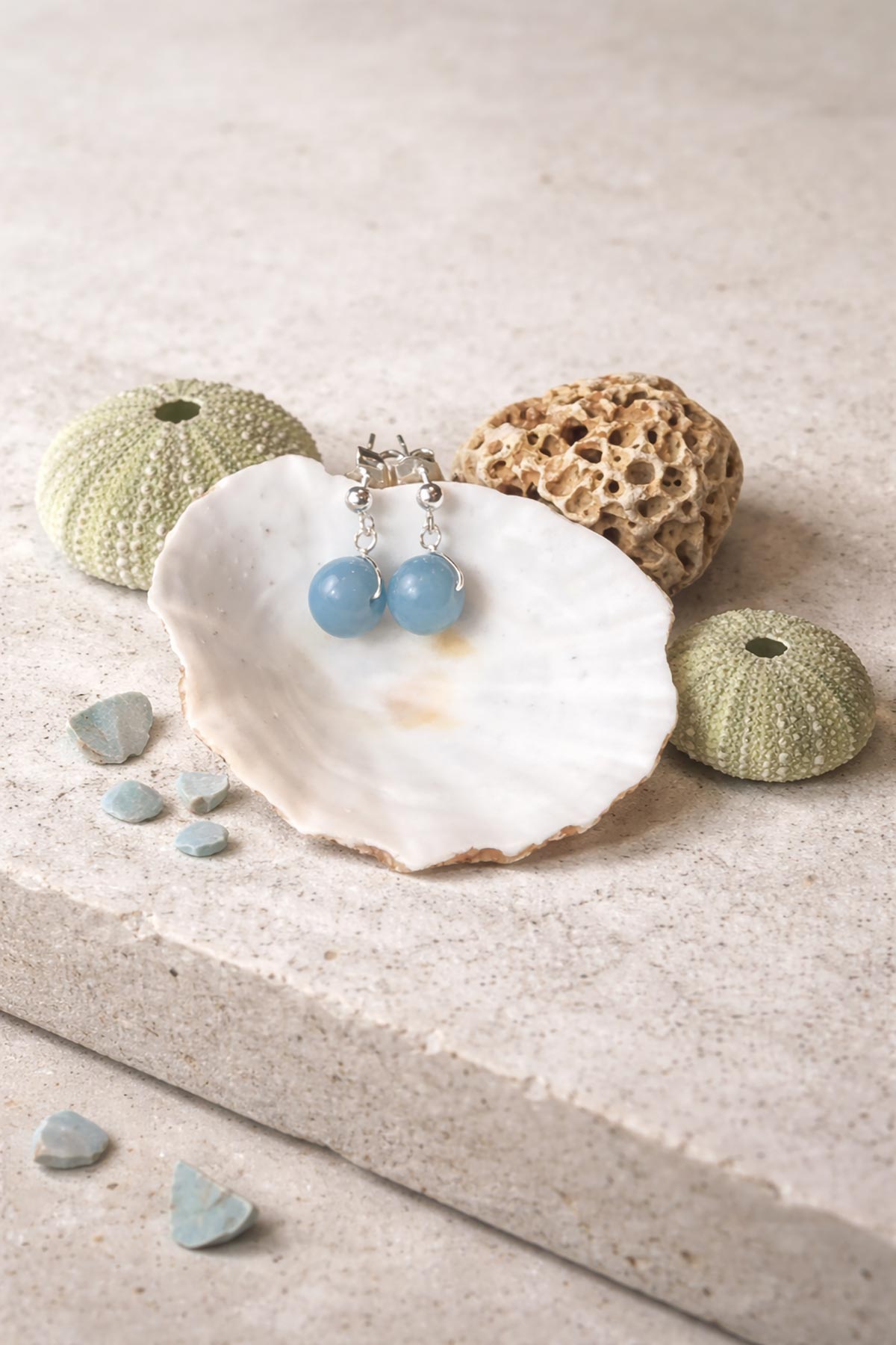 Angelite drop stud earrings by Twigs & Stones at Urban Wild