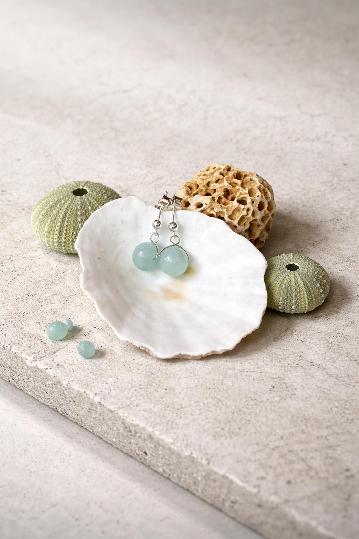 Aquamarine drop stud earrings by Twigs & Stones at Urban Wild