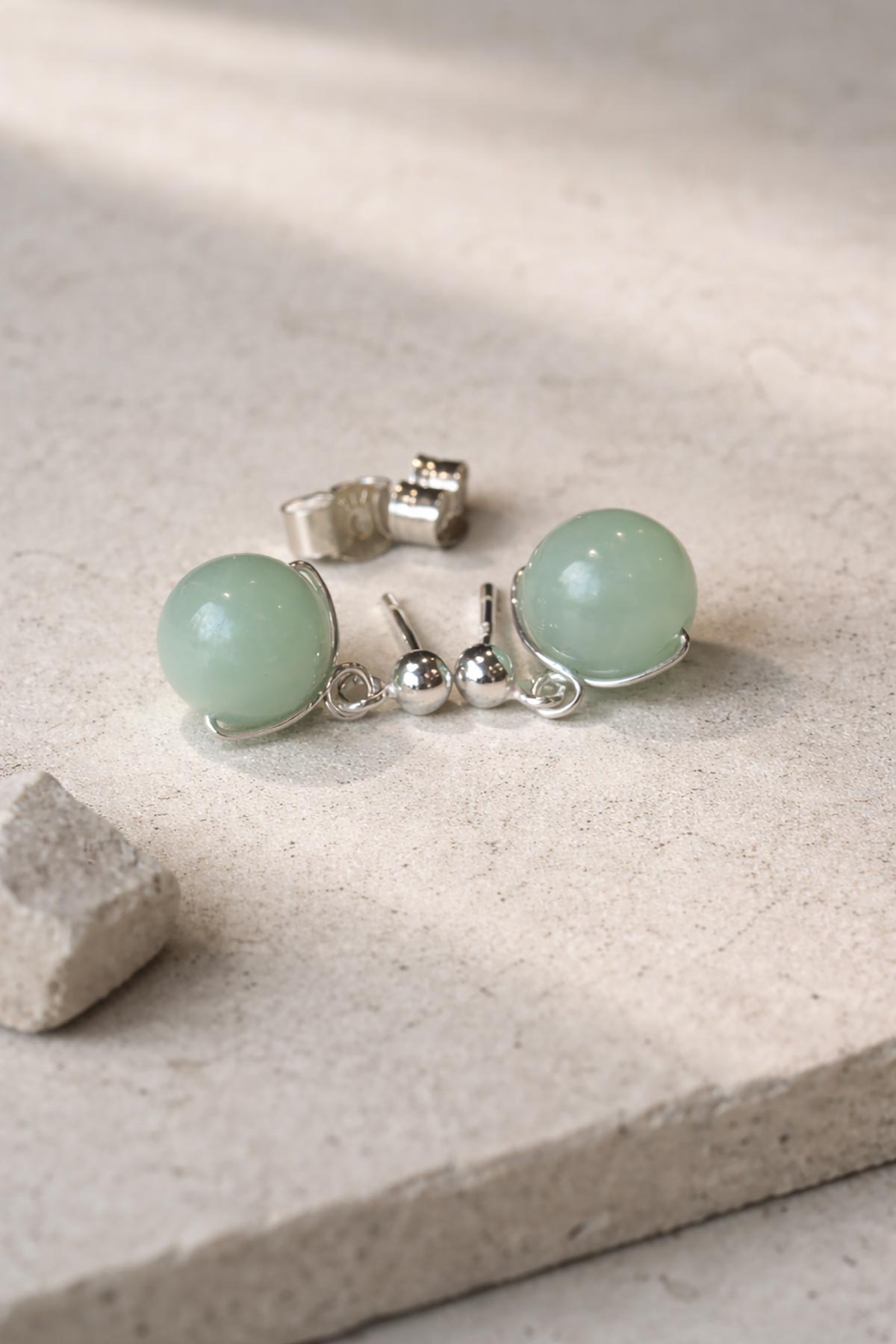 Handmade green jade stud earrings by Twigs & Stones