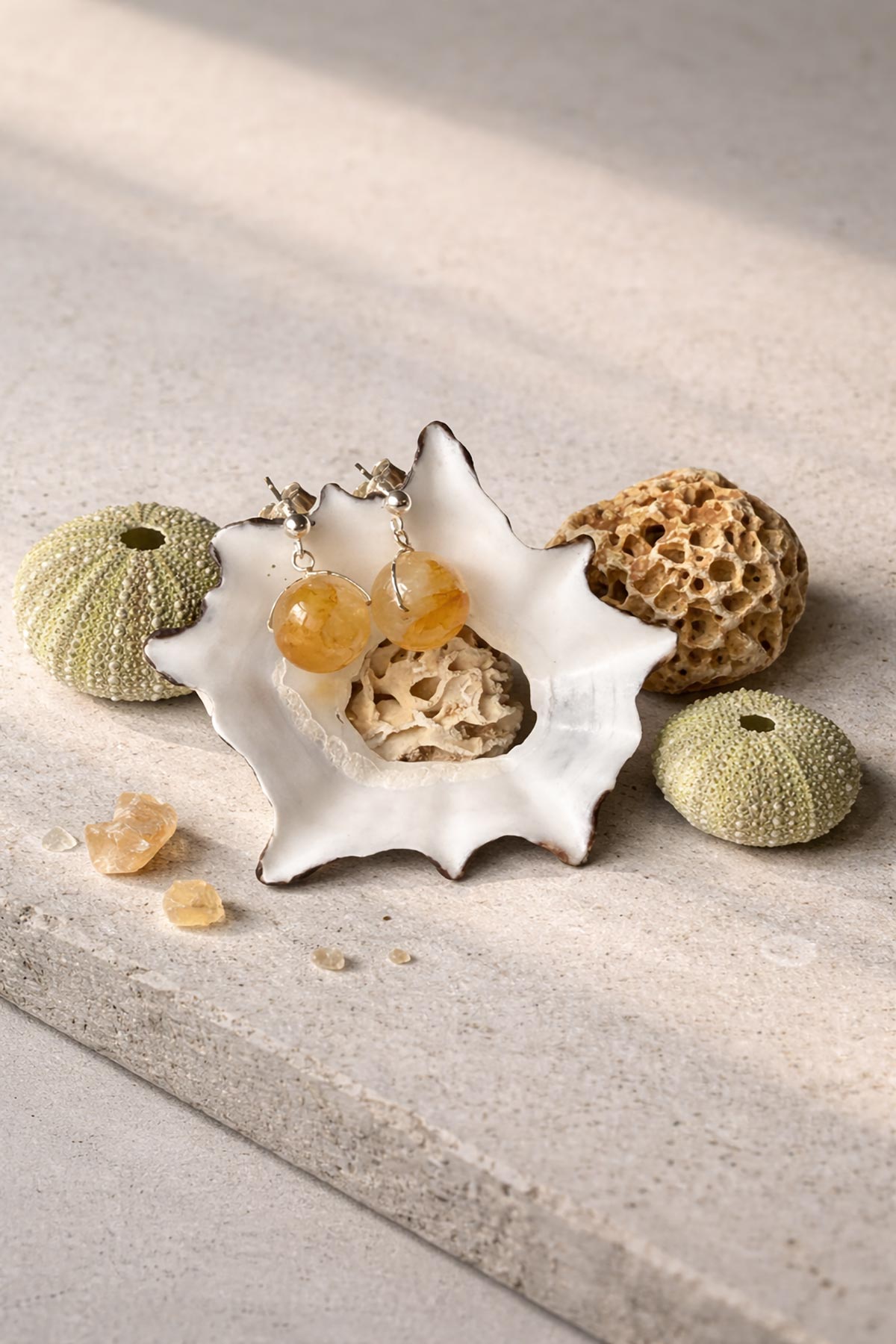 Honey quartz drop stud earrings by Twigs & Stones at Urban Wild