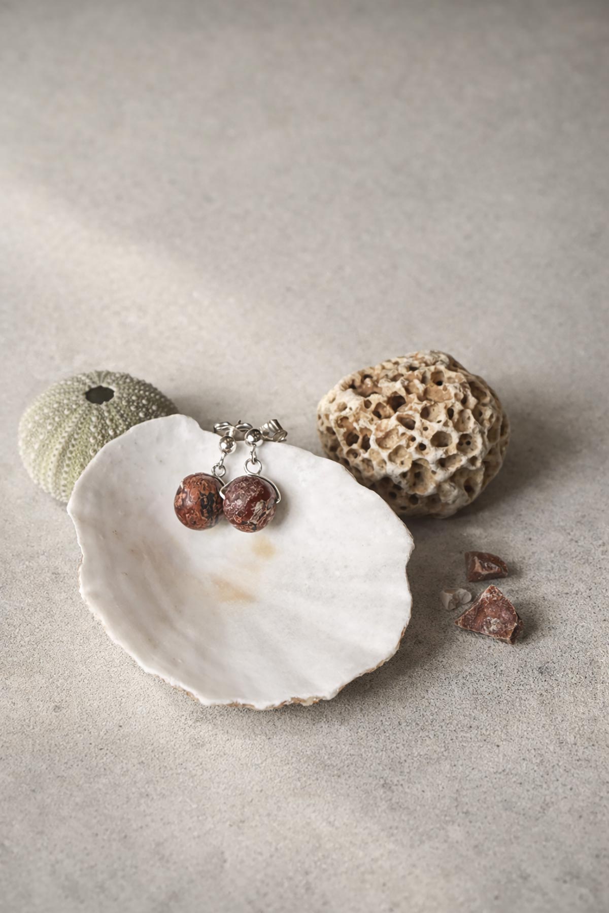 Leopard jasper drop stud earrings by Twigs & Stones at Urban Wild
