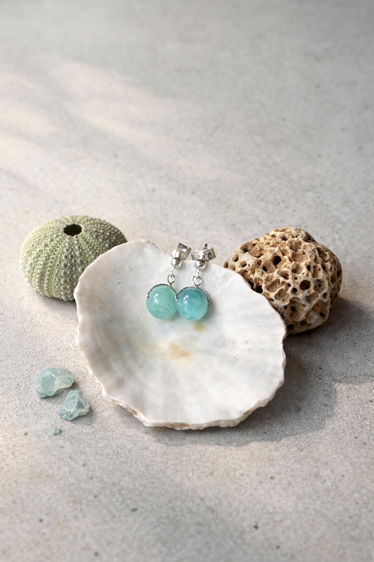 Peruvian amazonite drop stud earrings by Twigs & Stones at Urban Wild