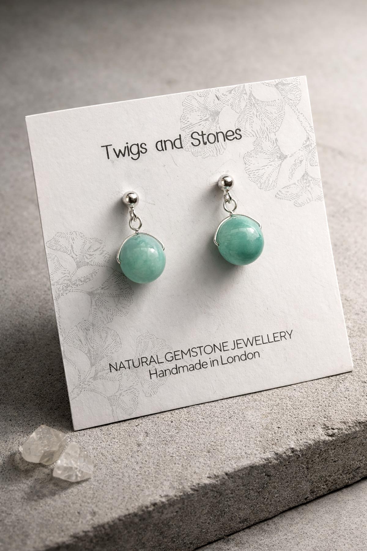 Close-up of Peruvian amazonite stud earrings