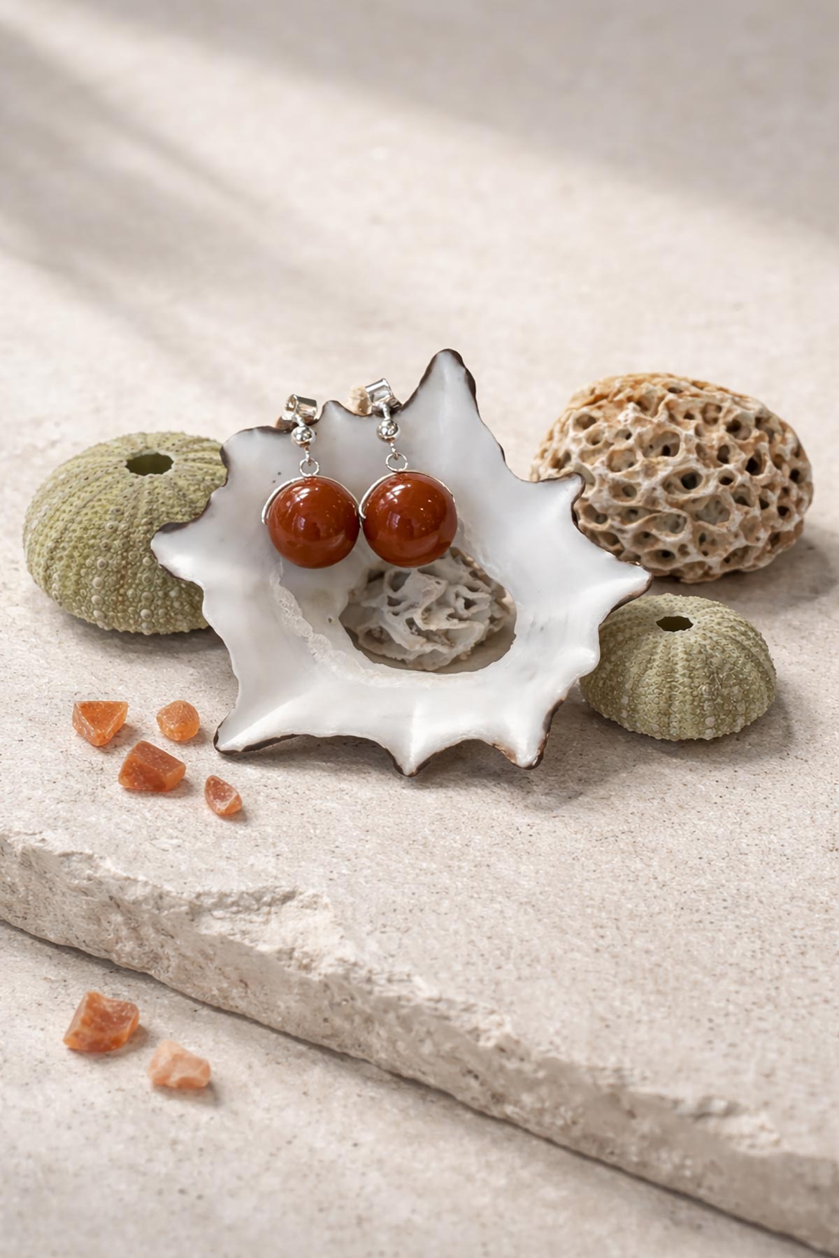 Red jasper drop stud earrings by Twigs & Stones at Urban Wild