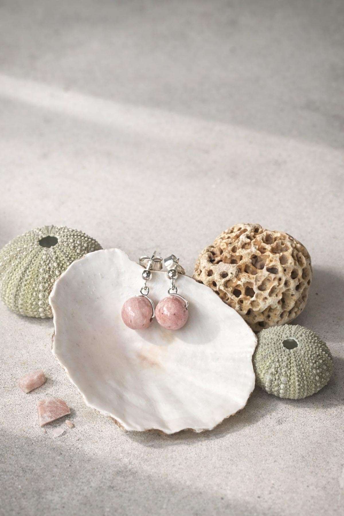 Rhodochrosite drop stud earrings by Twigs & Stones at Urban Wild