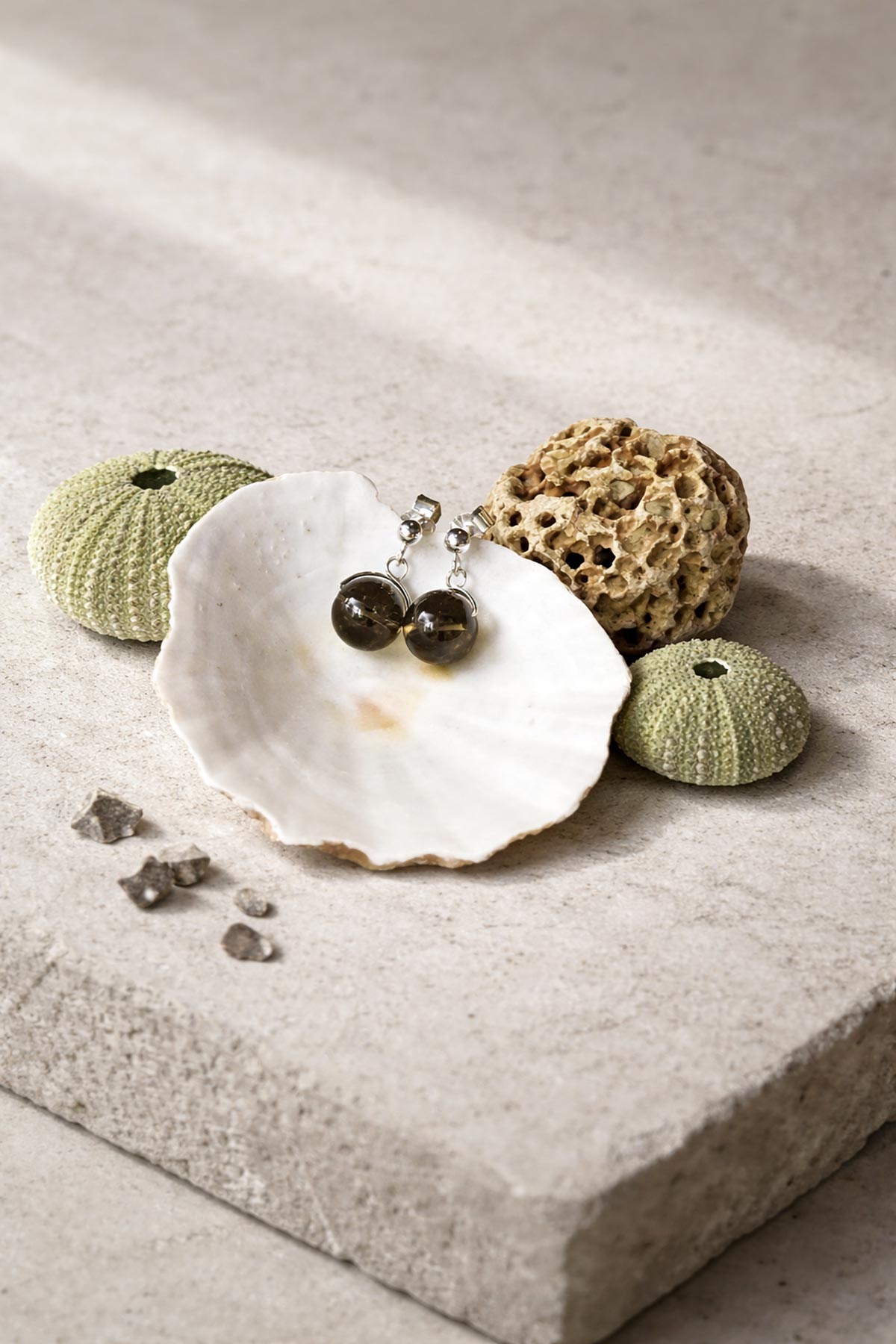 Smokey quartz drop stud earrings by Twigs & Stones at Urban Wild