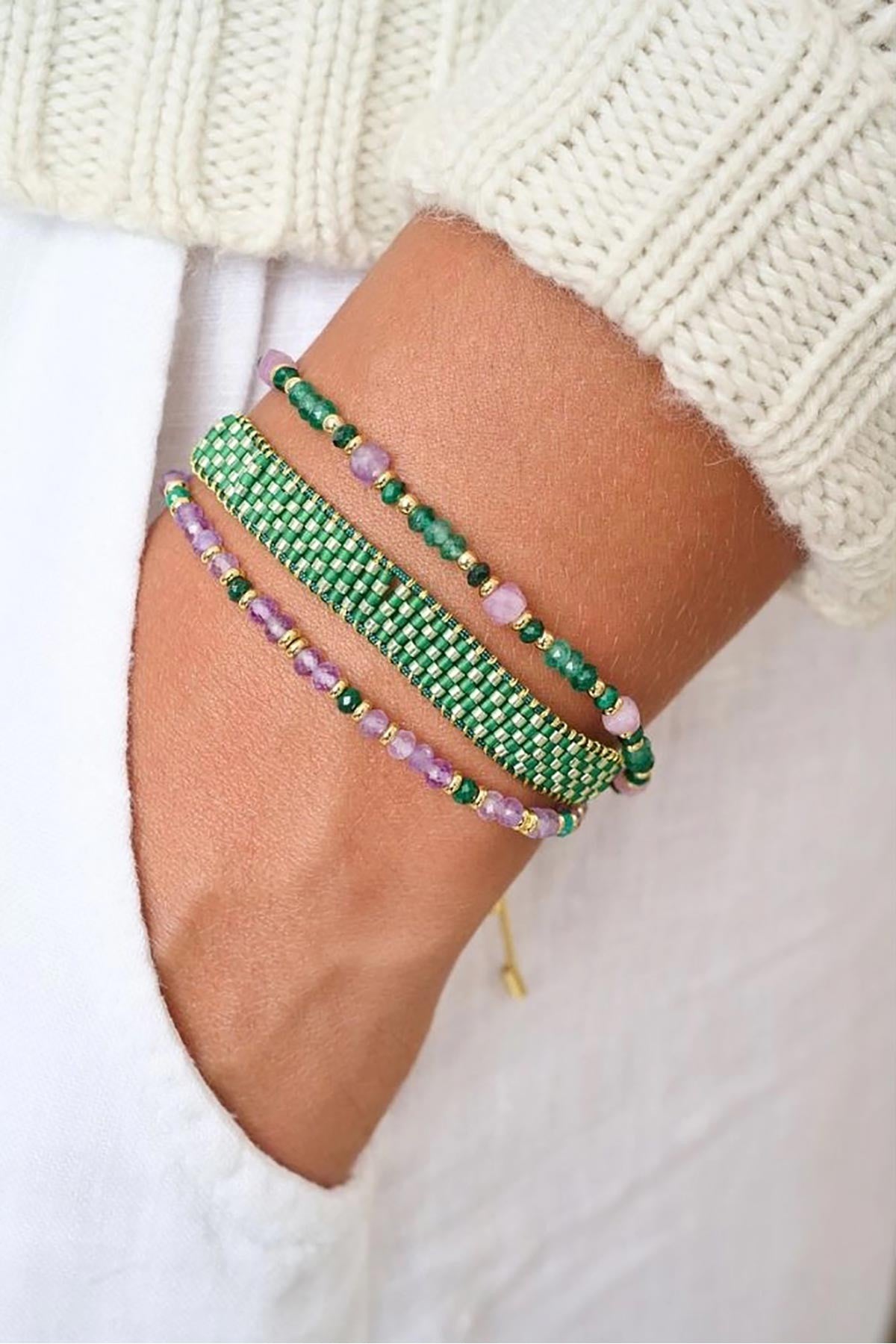 Amina Gold, Amethyst & Malachite Gemstone Bracelet — Urban Wild