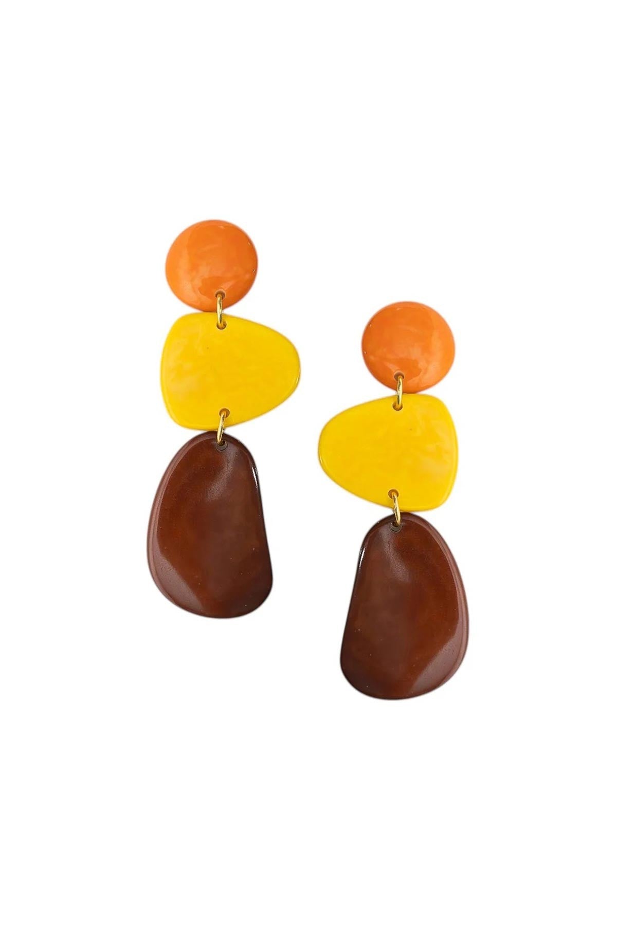Autumn tagua statement earrings in chestnut, orange and mustard hand-carved artisan design — Urban Wild