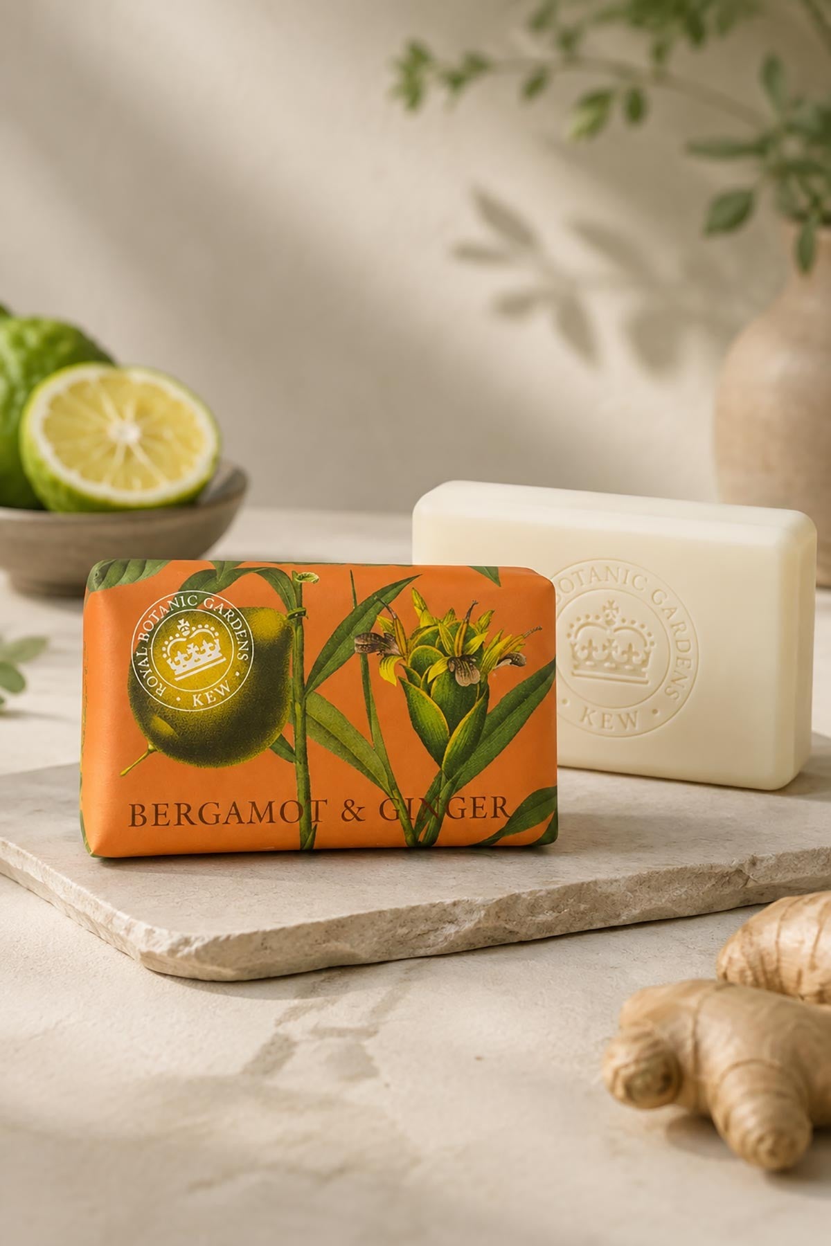 Kew Gardens bergamot and ginger shea butter soap bar in illustrated paper wrap — Urban Wild