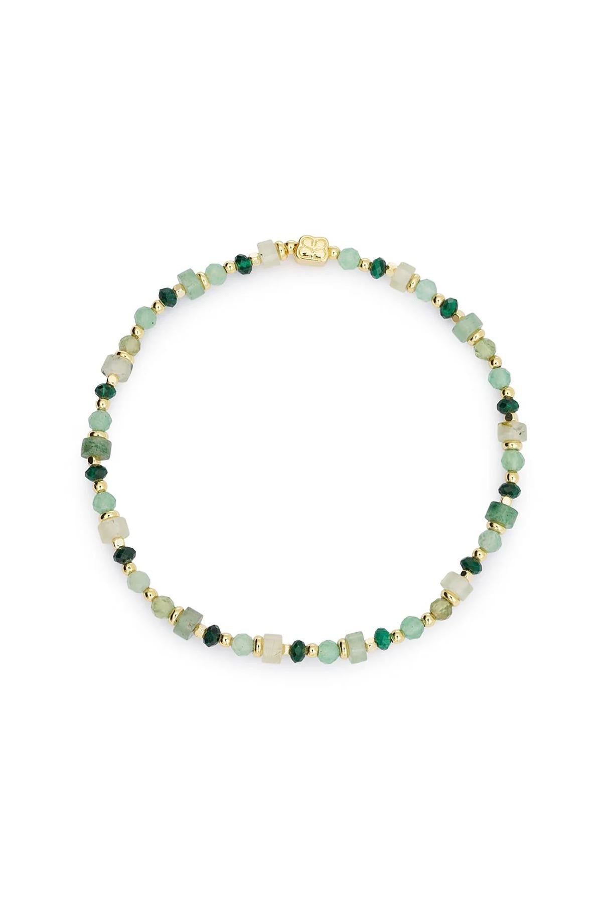 Beryl gold and peridot green gemstone beaded stretch bracelet with gold accents — Urban Wild