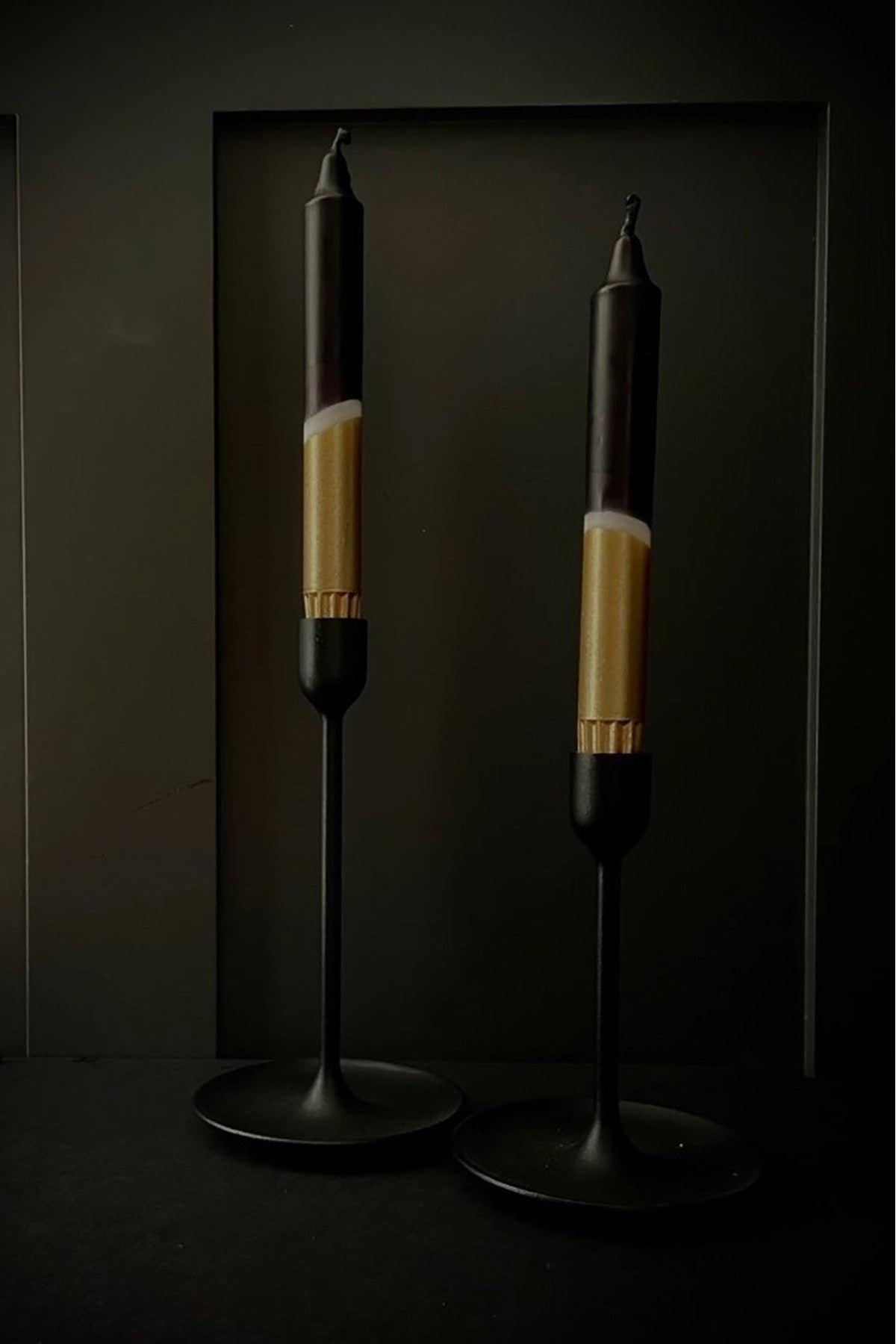 Artisan black and gold dip dyed dinner candles gift styling — Urban Wild