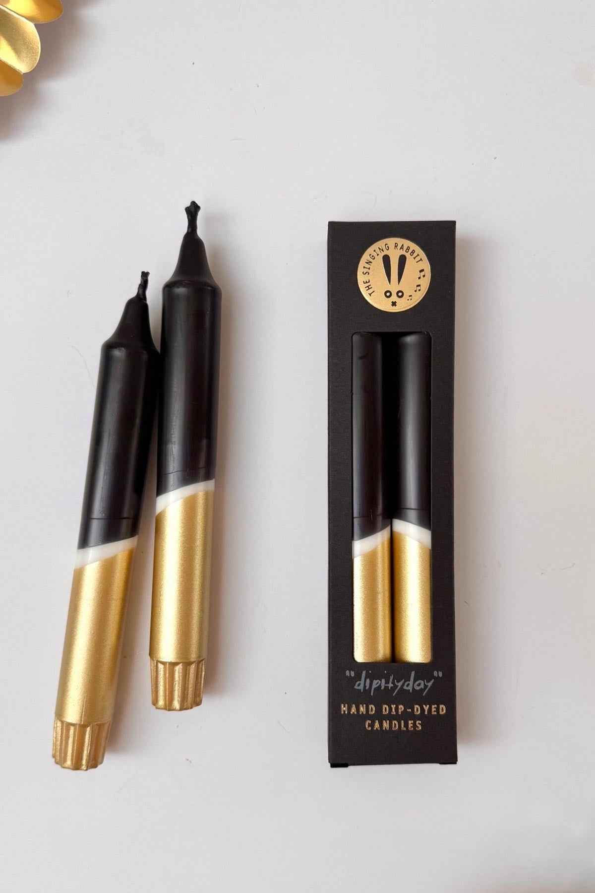 Black and gold dip dyed hand poured taper dinner candles set of two — Urban Wild
