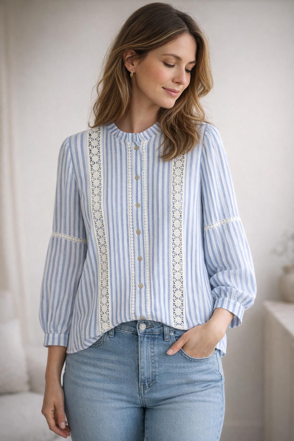 Close-up of breathable cotton stripe fabric