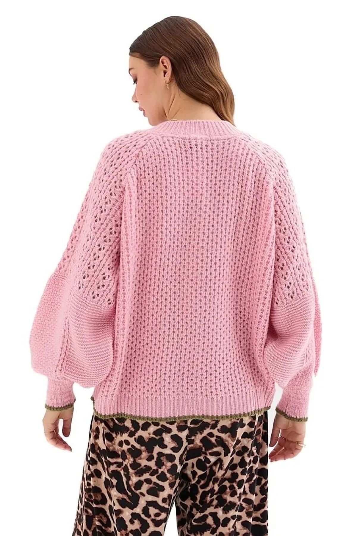 Brigit Balloon Sleeve Pointelle Stitch Cardigan in Blush — Urban Wild