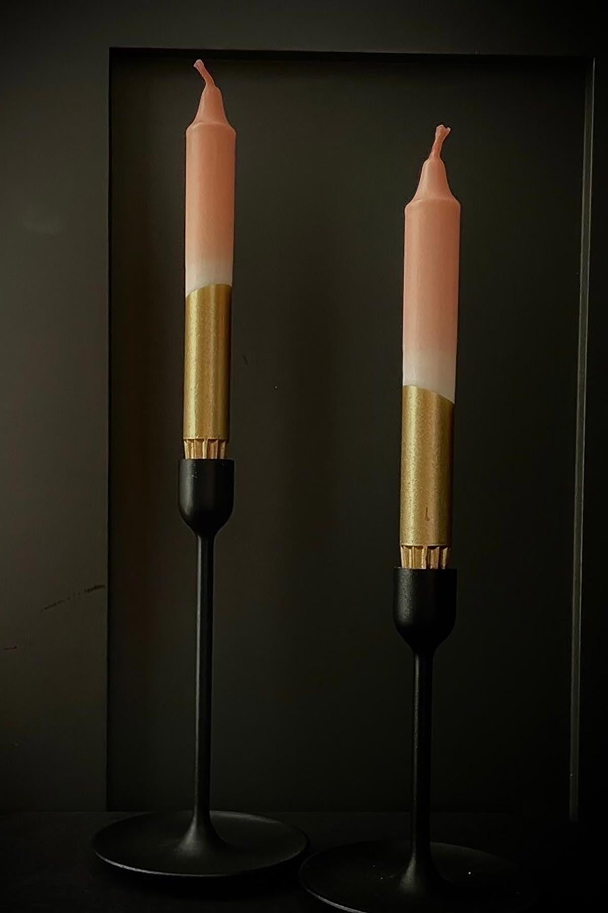 Blush pink and gold taper candles shown with packaging and brand detail — Urban Wild