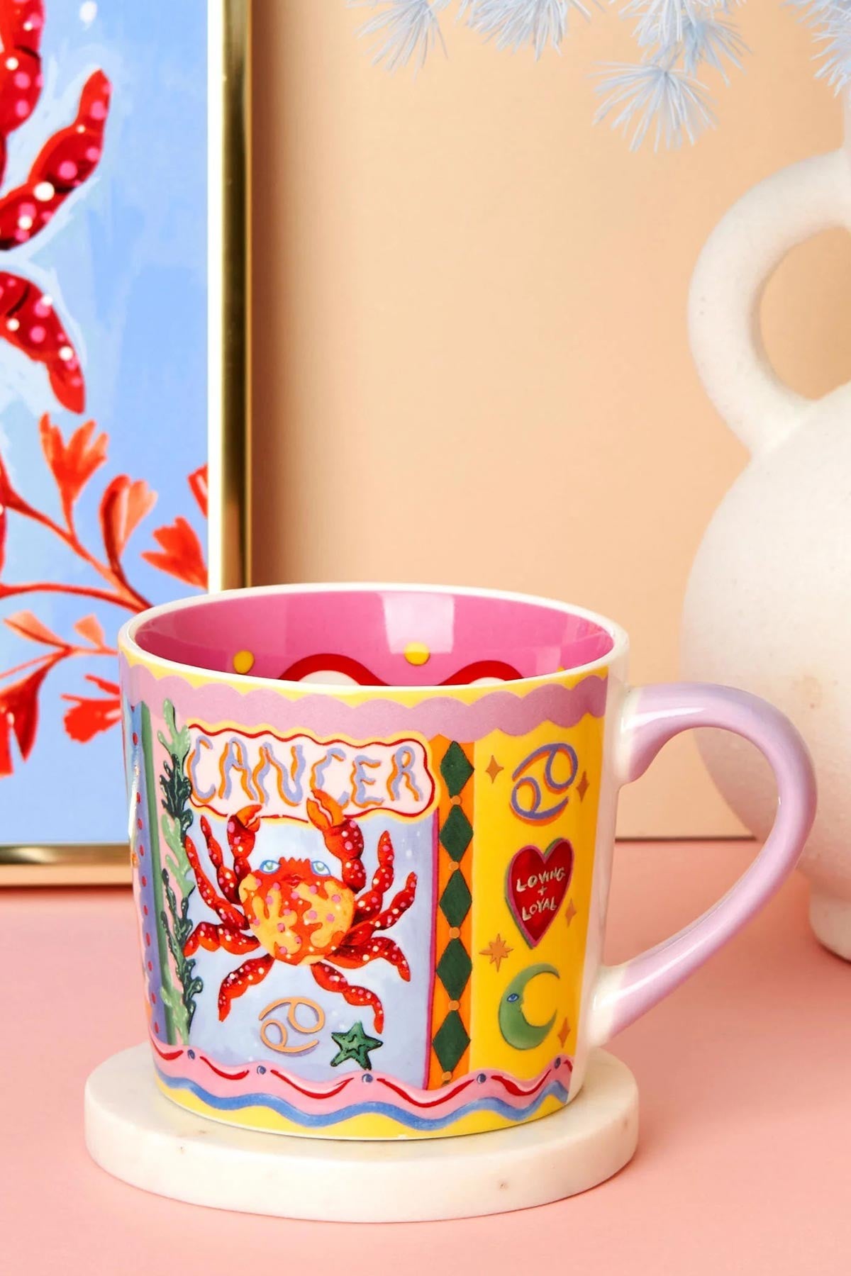 Cancer zodiac hand painted bone china mug with crab illustration and gold foil detail — Urban Wild