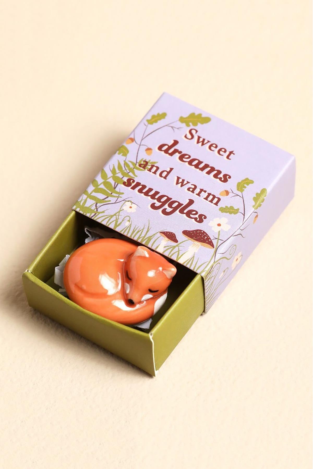 Tiny ceramic sleeping fox keepsake token in giftable matchbox — Urban Wild