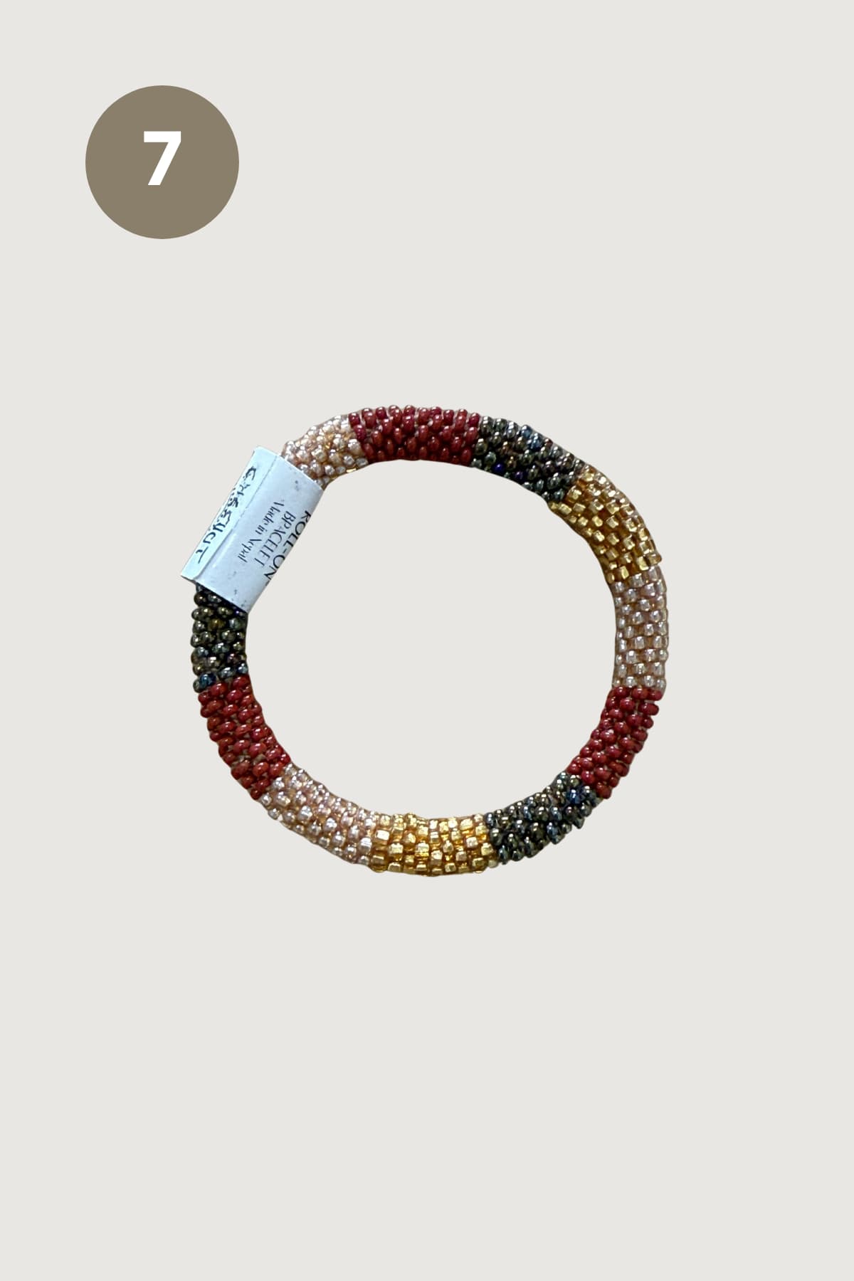 Chestnut beaded Roll-On bracelet style 7 with burgundy gold and cream stripes — Urban Wild