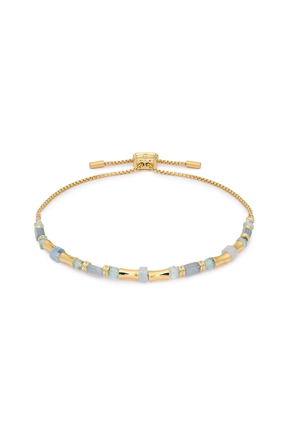 Chiara gold and blue topaz faceted bead slider bracelet with golden tube accents — Urban Wild