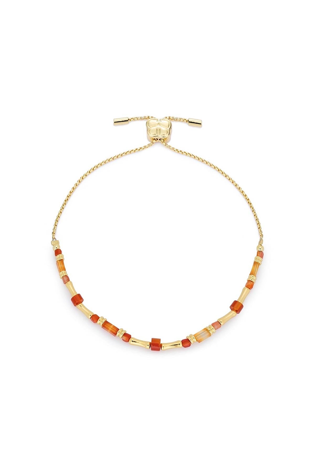 Chiara gold and orange agate gemstone slider bracelet with bamboo-shaped beads — Urban Wild