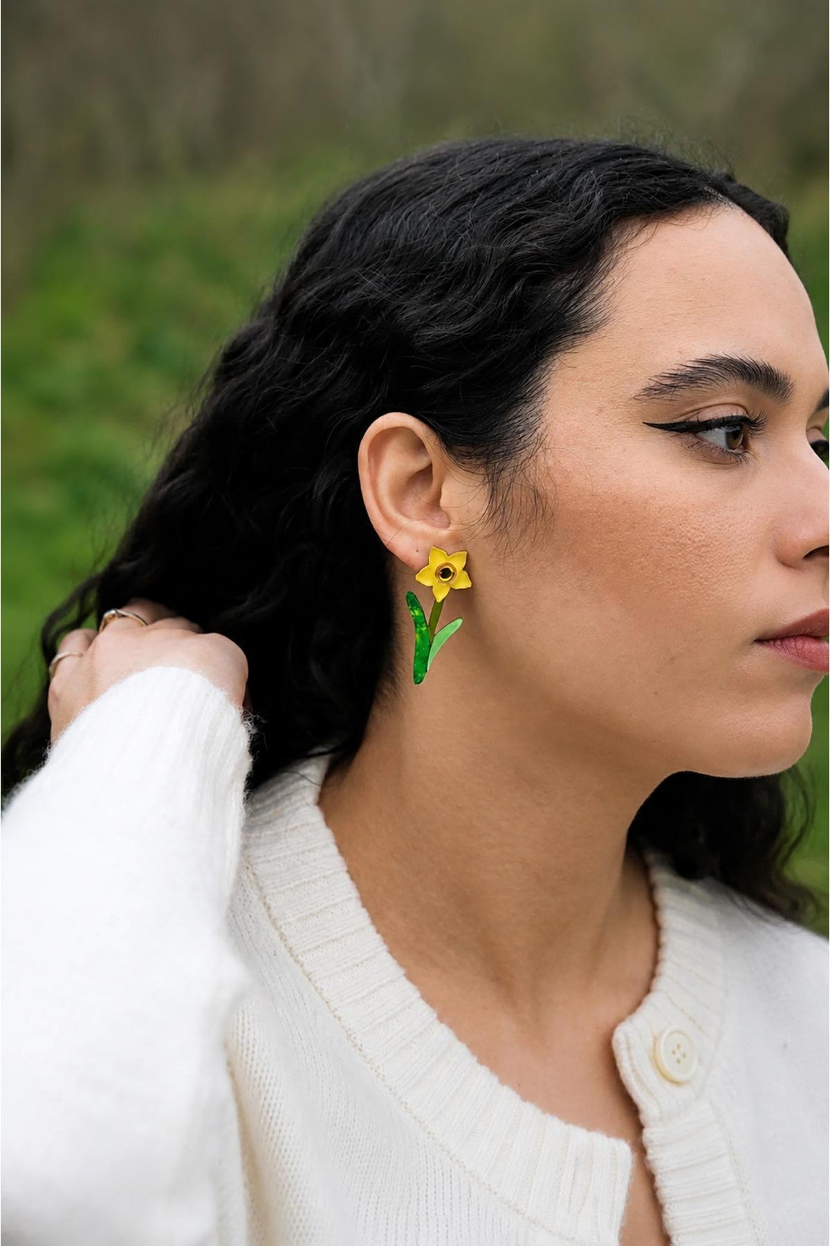 Daffodil Flower Stud Earrings in Acrylic and Sterling Silver — Urban Wild