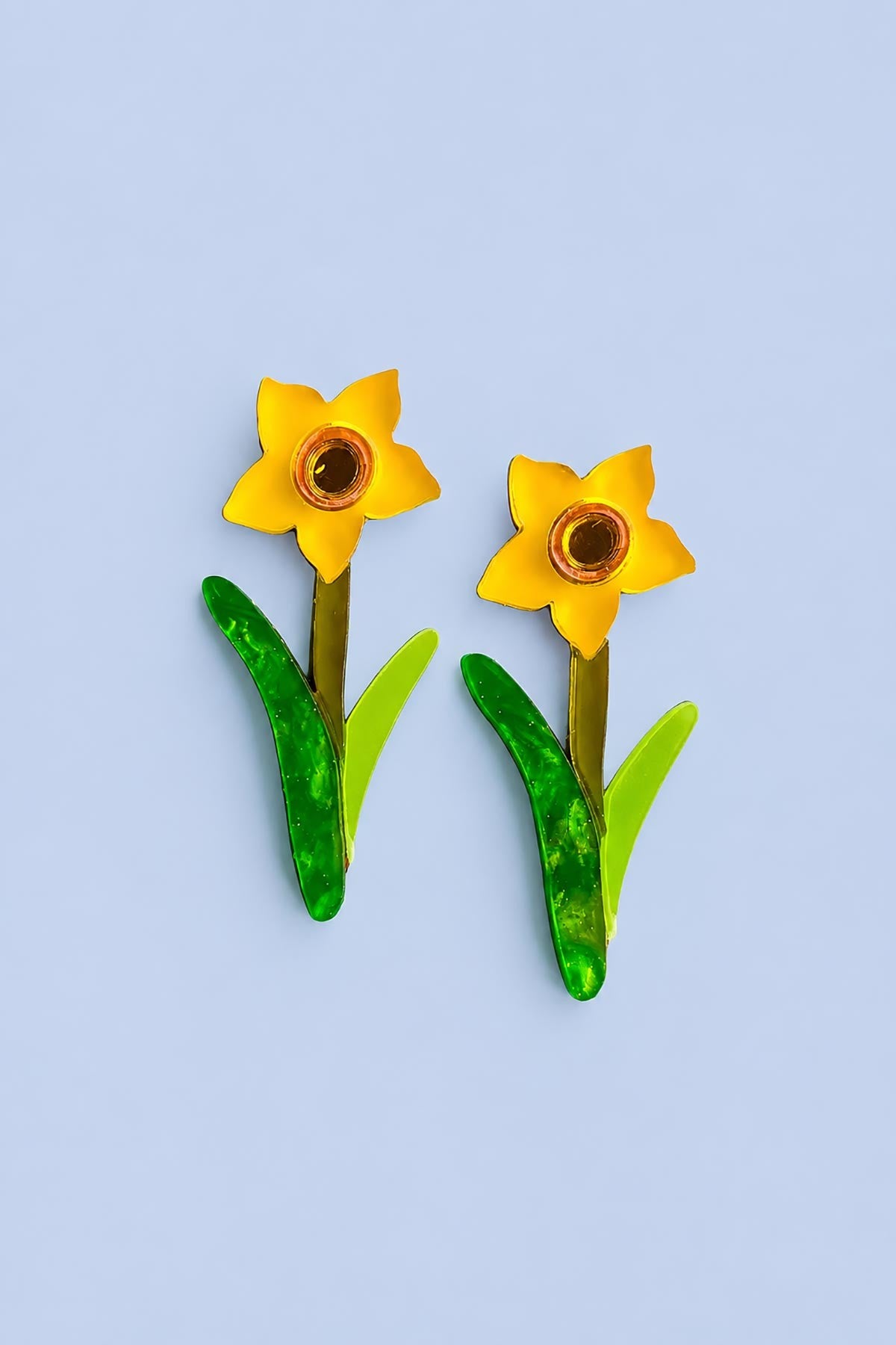Handcrafted daffodil flower stud earrings in acrylic with sterling silver studs — Urban Wild