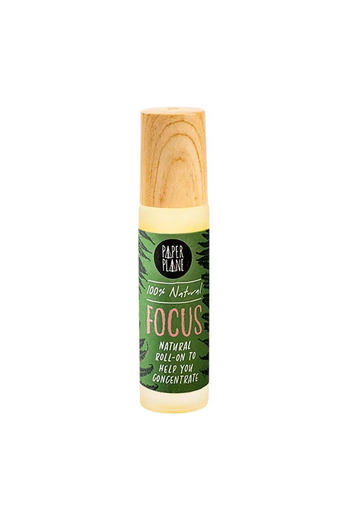 Focus natural pulse point roller oil with wooden cap and green botanical label — Urban Wild