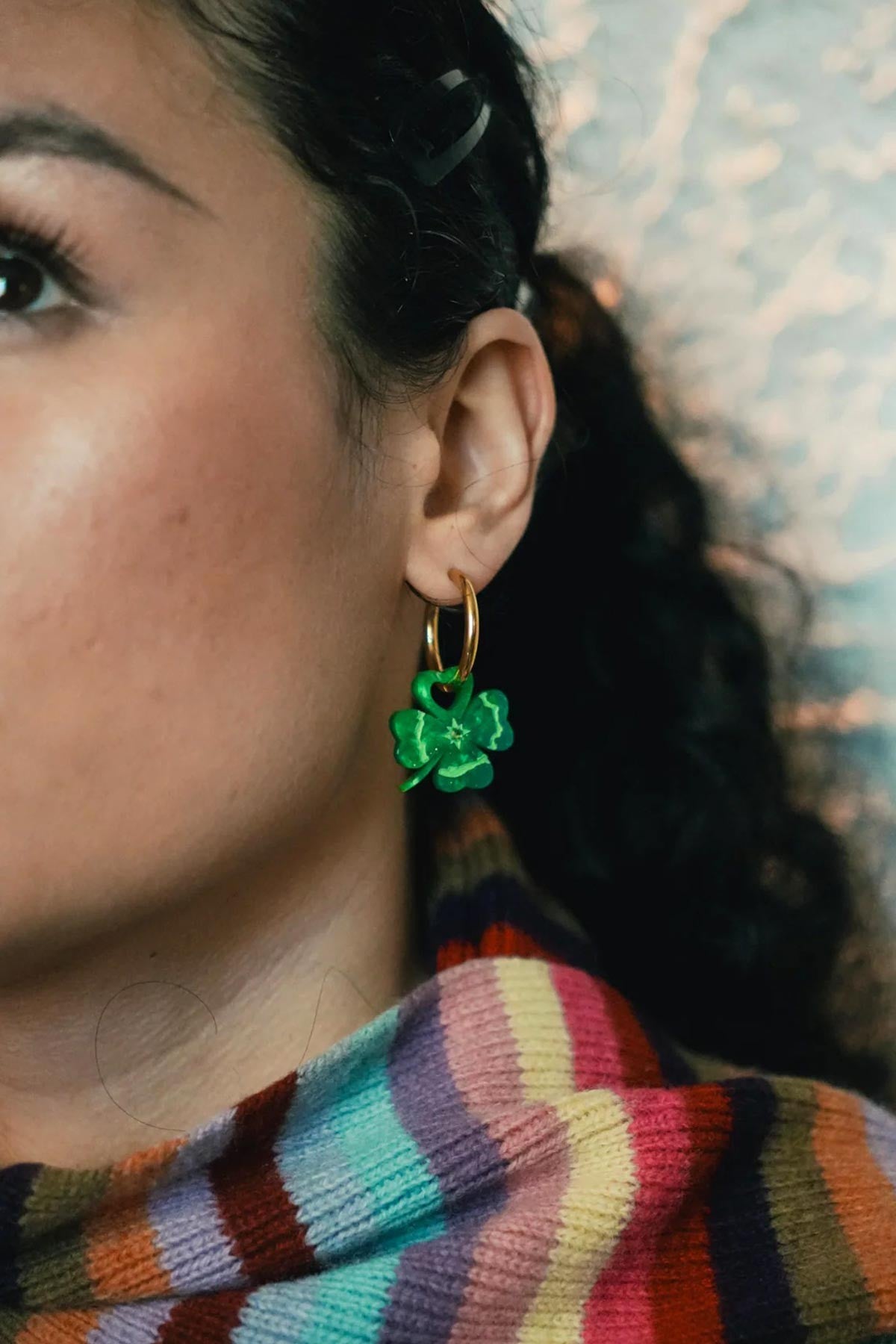 Four Leaf Clover Hand Painted Hoop Earrings — Urban Wild
