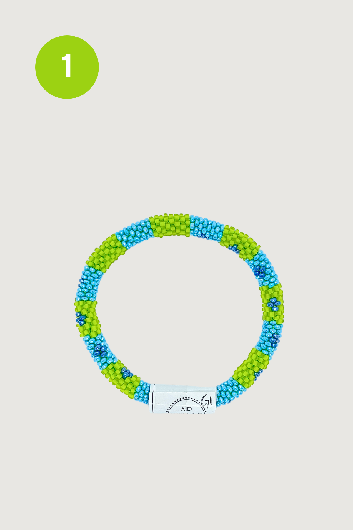 Lime green and turquoise beaded Roll-On bracelet handmade in Nepal — Urban Wild