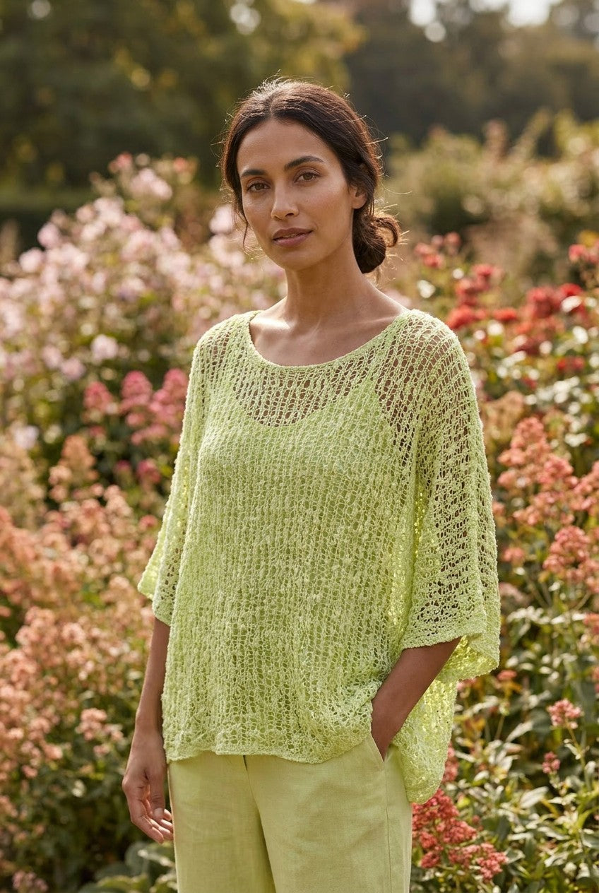 Lime Green Open Weave Knitted Oversized Top, Garden Lifestyle — Urban Wild
