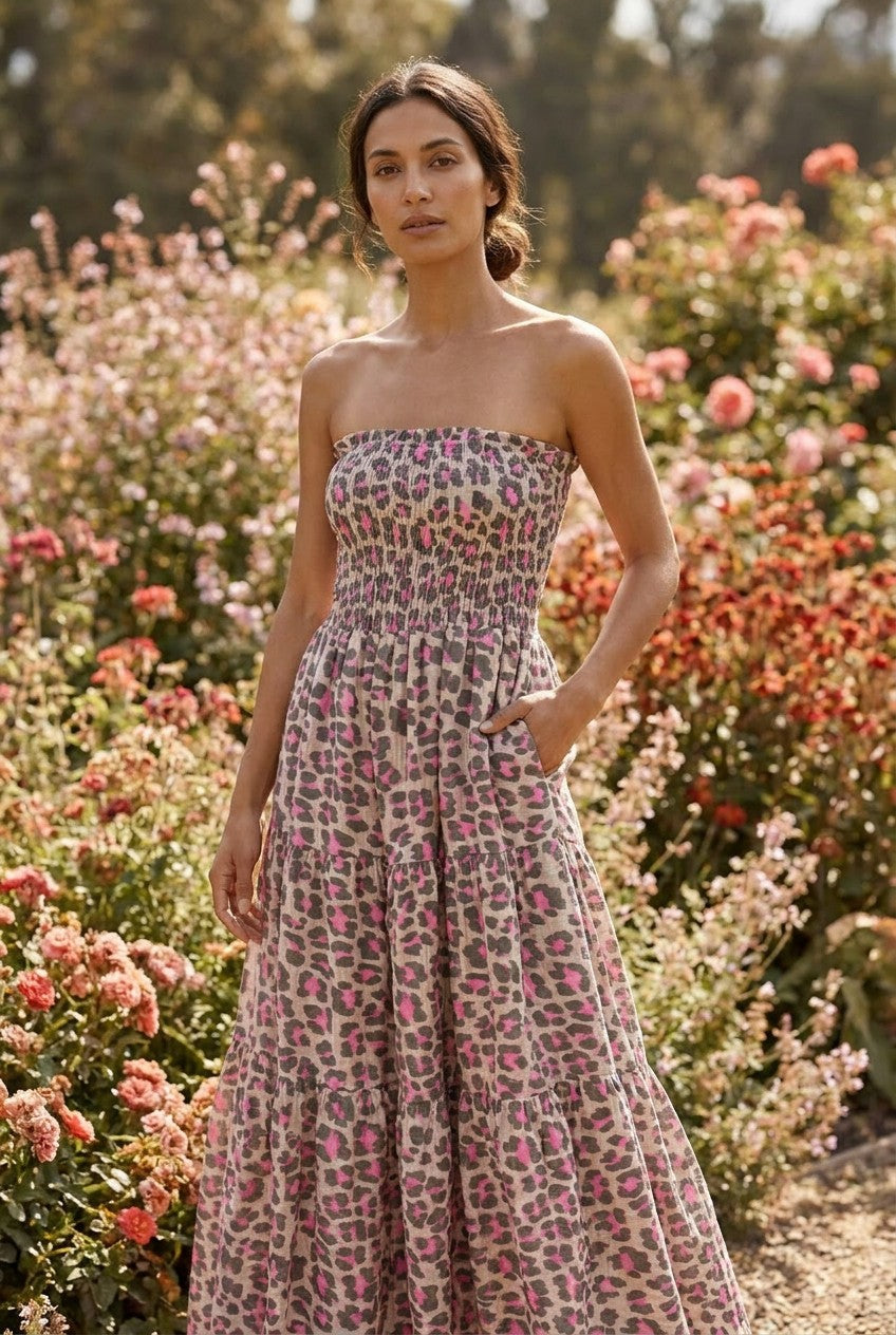 Pink Leopard Print Cotton Tube Dress and Maxi Skirt, Garden Lifestyle — Urban Wild