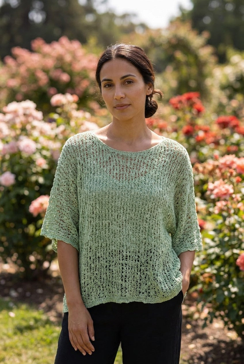 Sage Green Open Weave Knit Poncho Top, Garden Lifestyle — Urban Wild