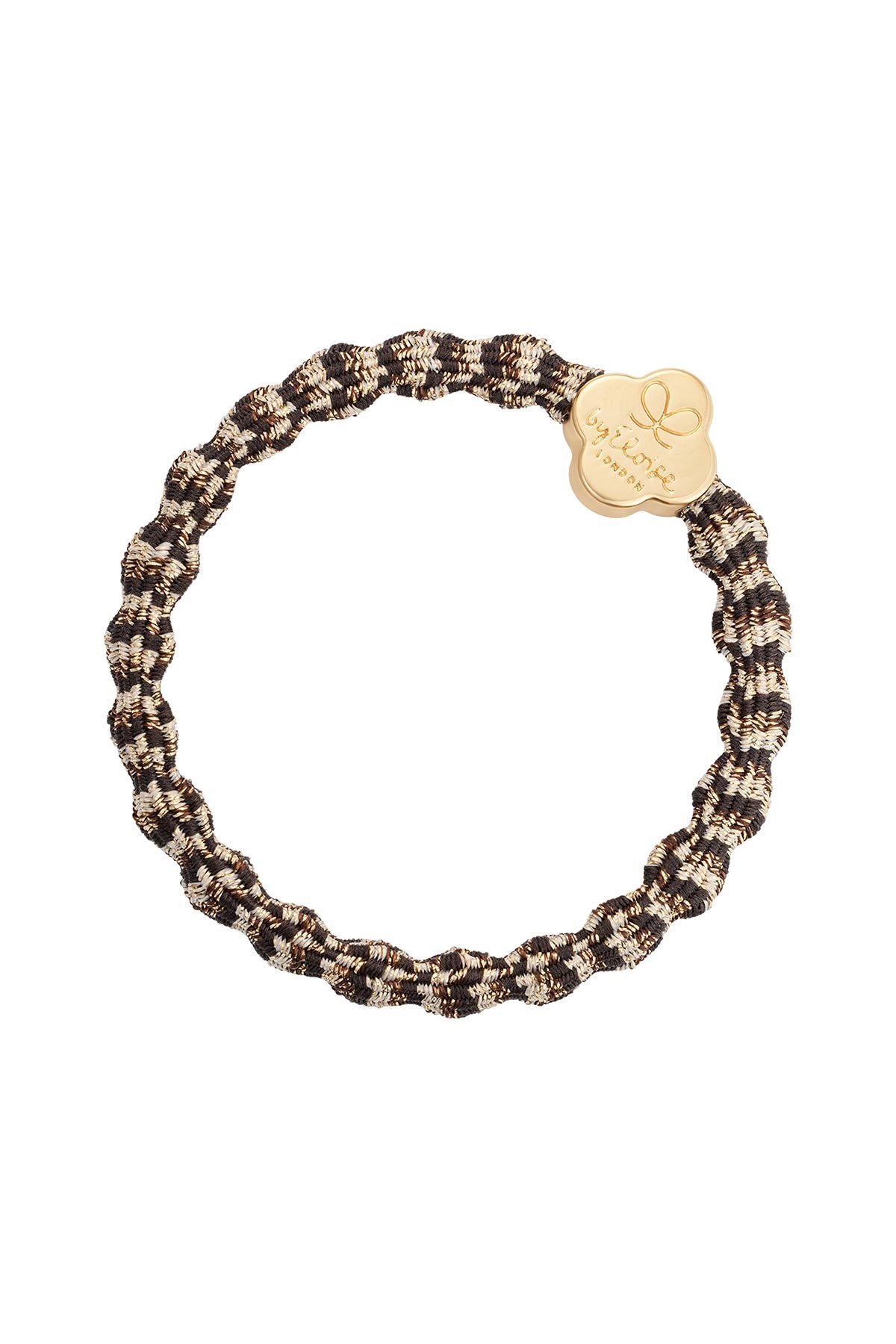 Metallic gold quatrefoil woven bangle band in cocoa dust with charm detail — Urban Wild