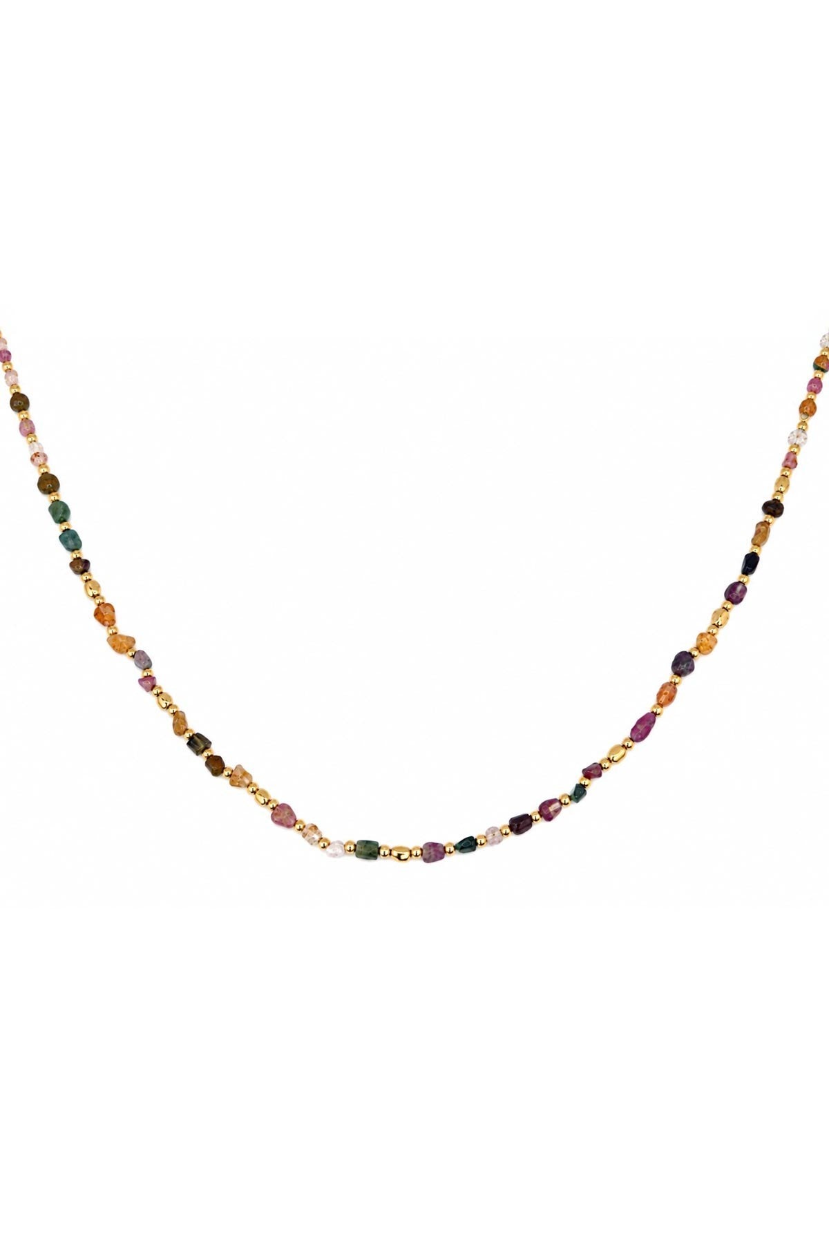 Waterproof gold tourmaline beaded necklace with colourful gemstones and filigree charm — Urban Wild