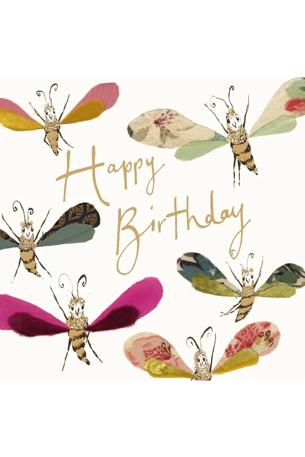 Happy Birthday Busy Bees illustrated gold foil greeting card by Anna Wright — Urban Wild