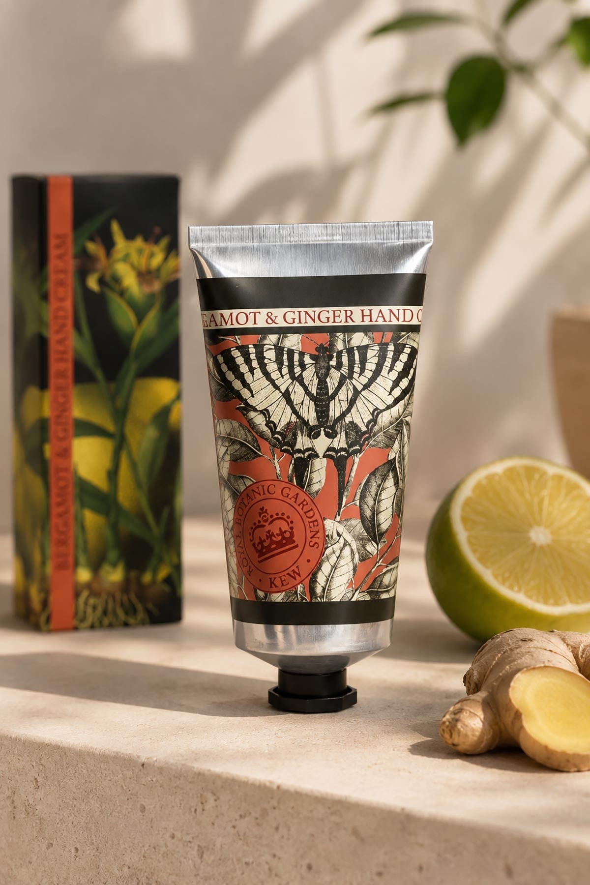 Kew Gardens bergamot and ginger hand cream in recyclable aluminium tube with botanical illustration — Urban Wild