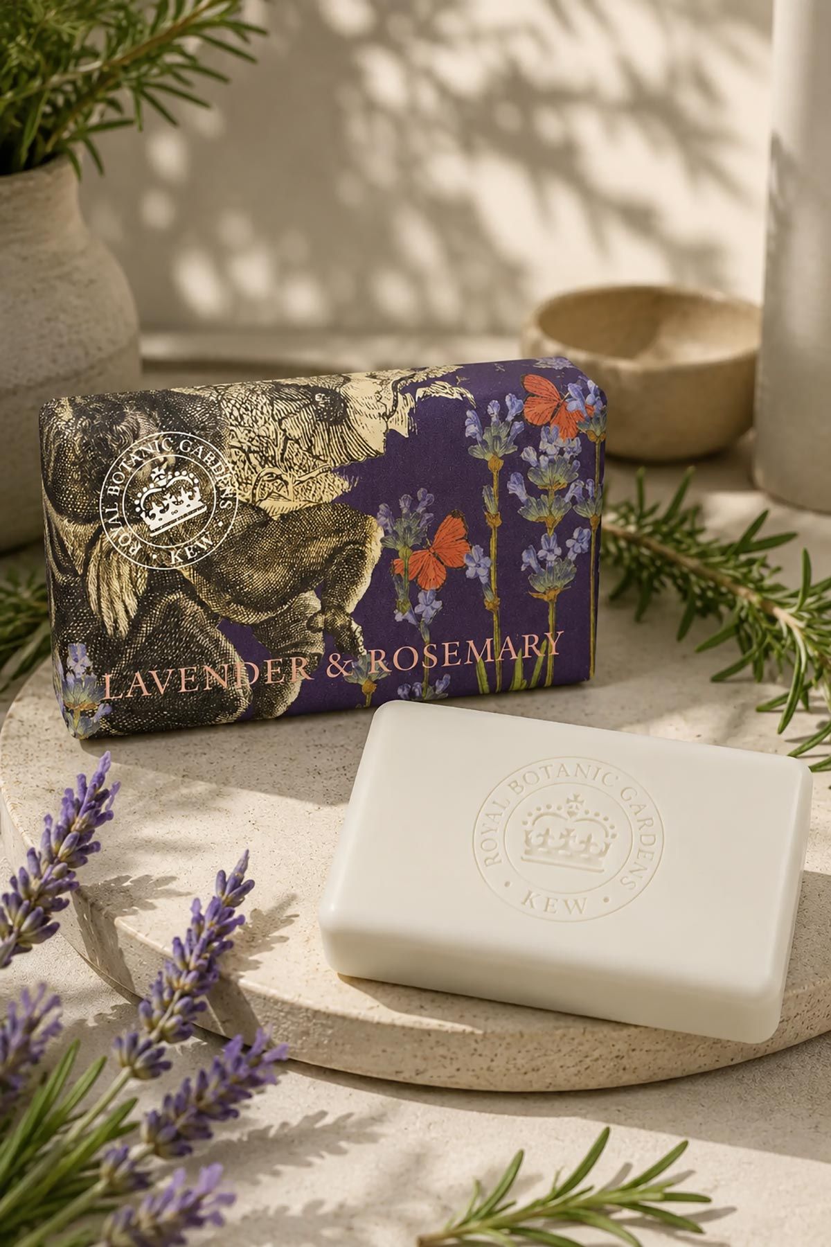 Kew Gardens lavender and rosemary 240g soap bar in illustrated paper wrap — Urban Wild
