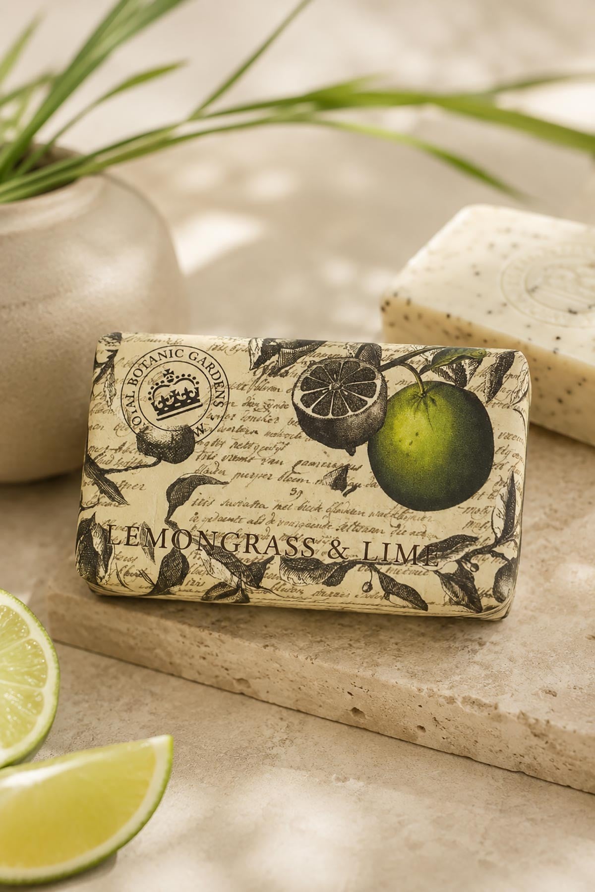 Kew Gardens lemongrass and lime natural soap bar in illustrated paper wrap — Urban Wild
