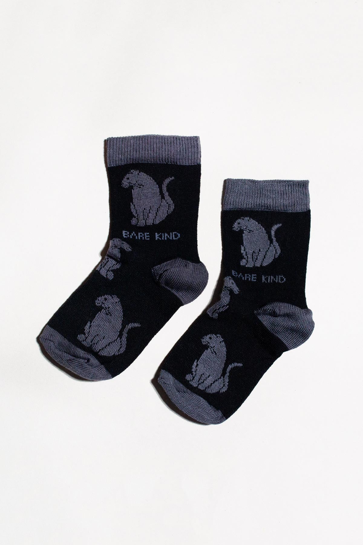Pair of kids black and grey panther bamboo socks with contrast heel and toe — Urban Wild