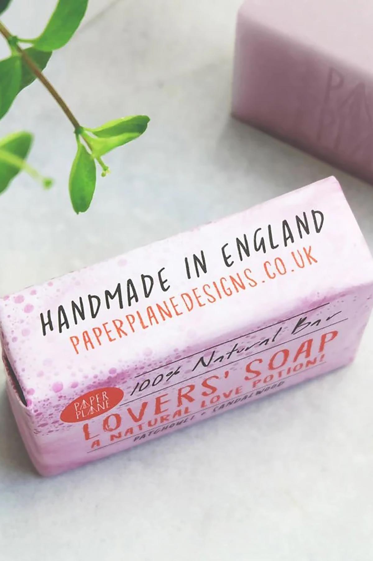Lovers' Soap handmade in England Paper Plane vegan bar with eucalyptus sprig — Urban Wild