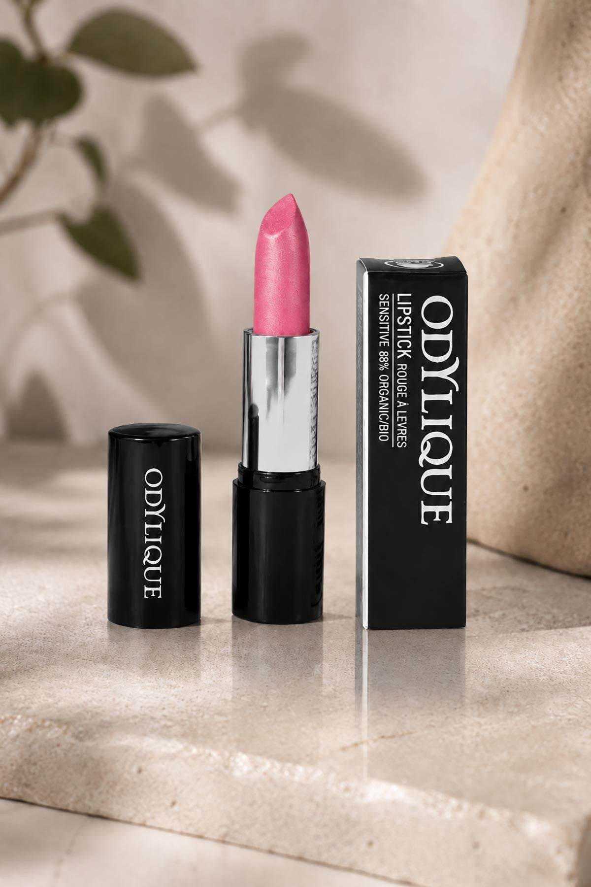 Marshmallow frosted pink organic mineral lipstick by Odylique in recyclable case — Urban Wild