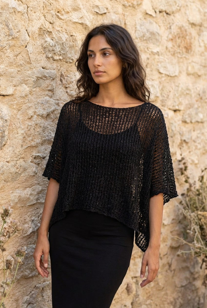Black Open Weave Knitted Oversized Top — Urban Wild