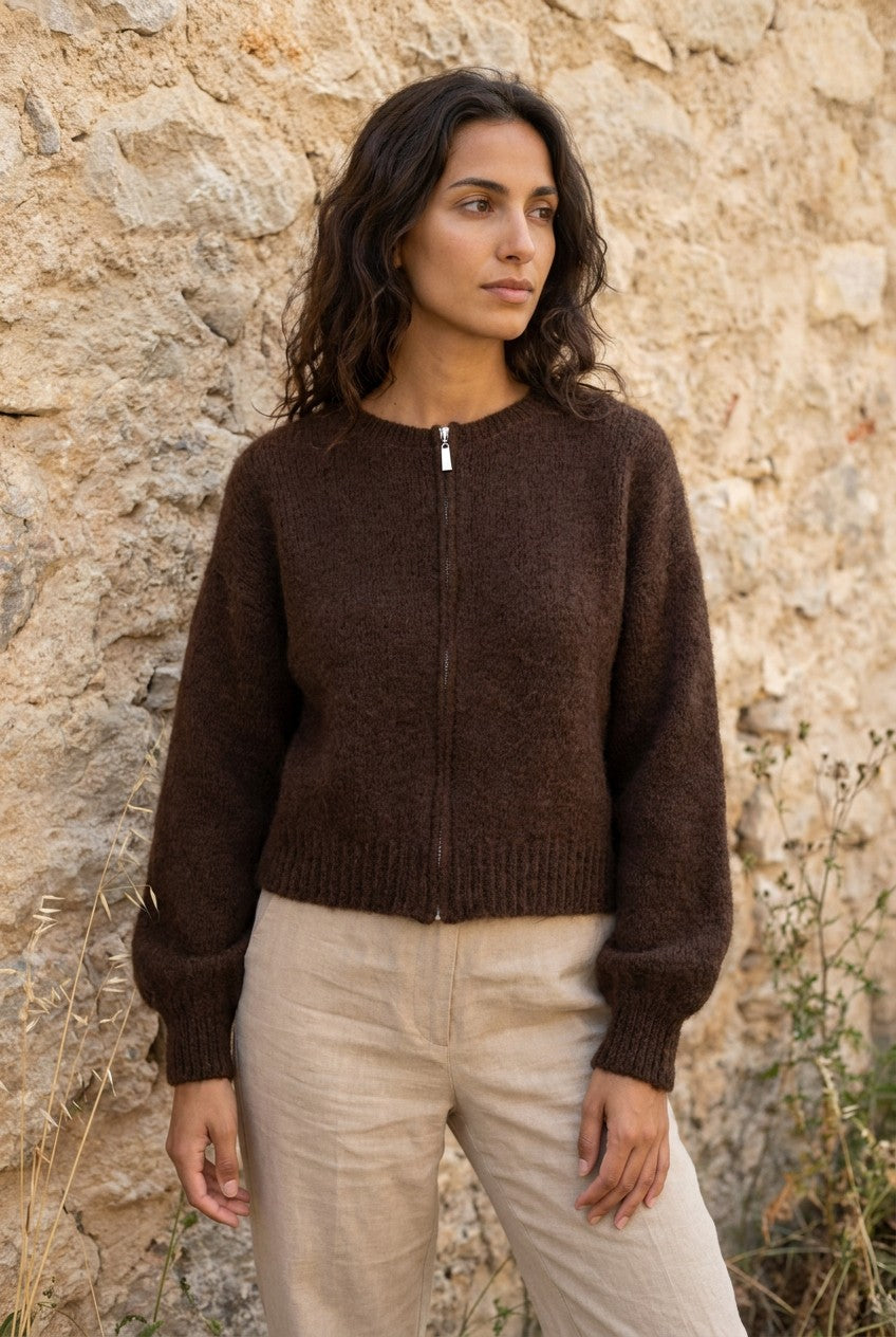 Chocolate Brown Mohair Zip-Up Cardigan — Urban Wild
