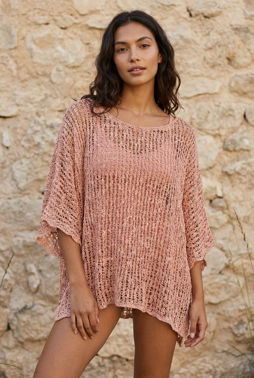 Dusty Pink Open Weave Knitted Oversized Top — Urban Wild