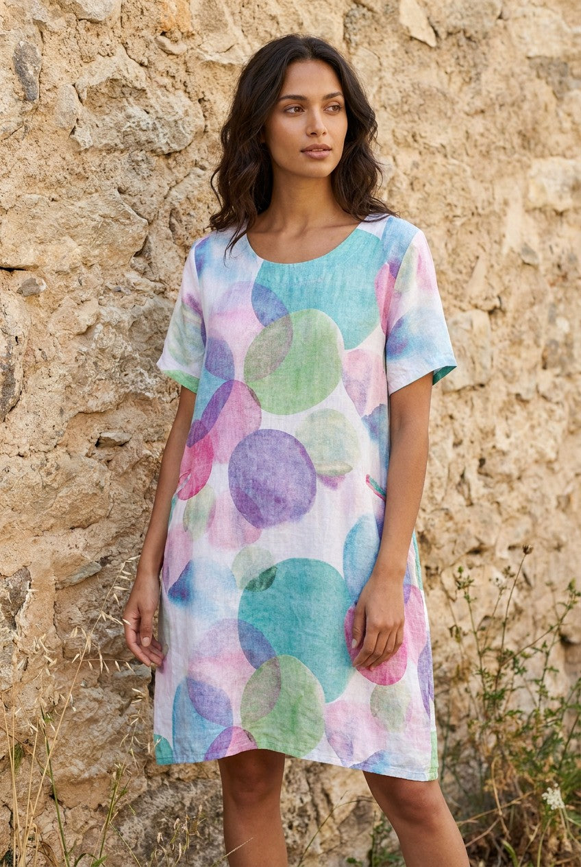 Multicolour Bubble Print Linen Tunic Dress — Urban Wild