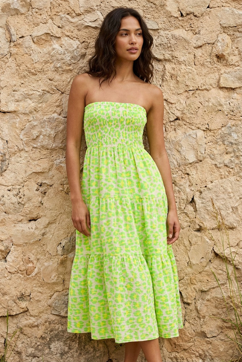 Neon Green Leopard Print Cotton Tube Dress and Maxi Skirt — Urban Wild