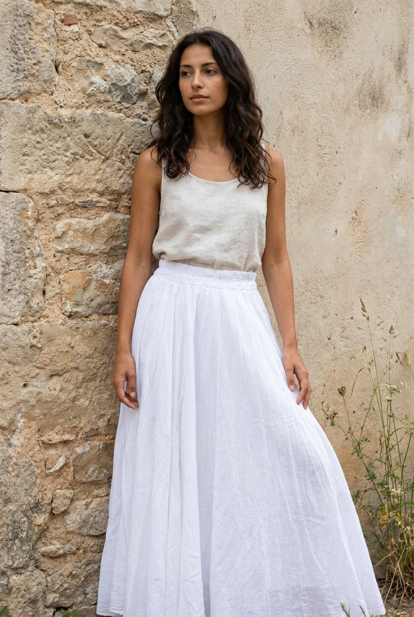 White Cotton Maxi Skirt with Elasticated Waist — Urban Wild