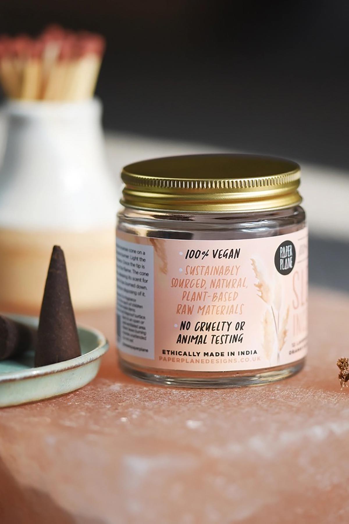 Vegan sleep incense jar showing ethical credentials label — Urban Wild